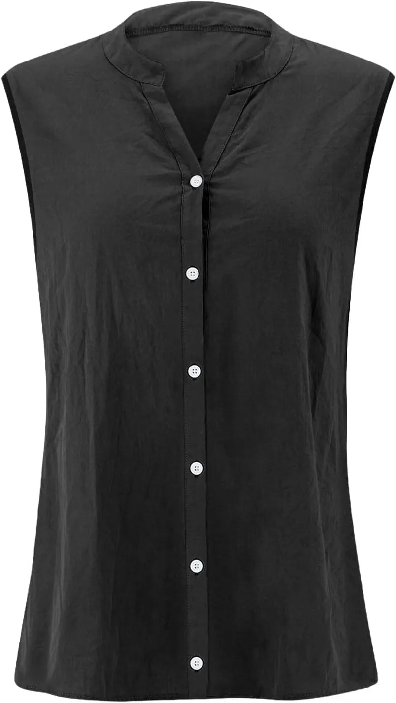 Womens Linen Tank Top 2025 Summer Casual Soft Loose V Neck Button Down Sleeveless Trendy Tee Shirts