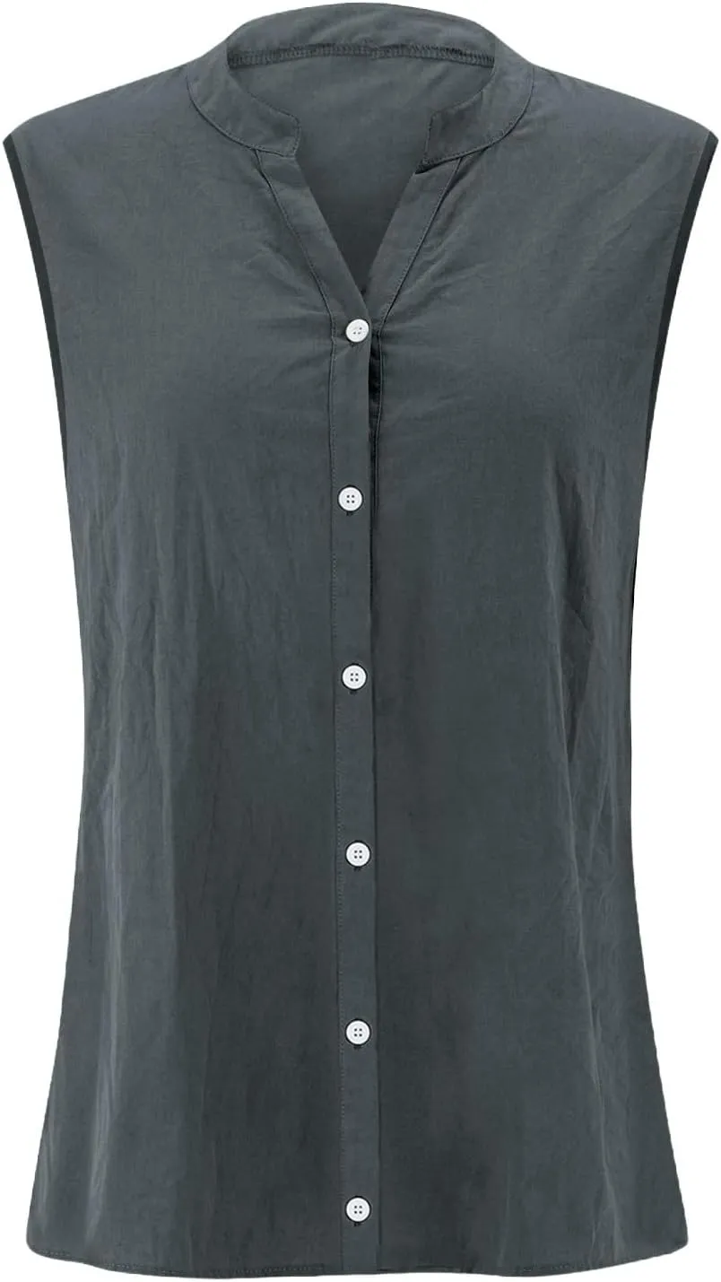 Womens Linen Tank Top 2025 Summer Casual Soft Loose V Neck Button Down Sleeveless Trendy Tee Shirts