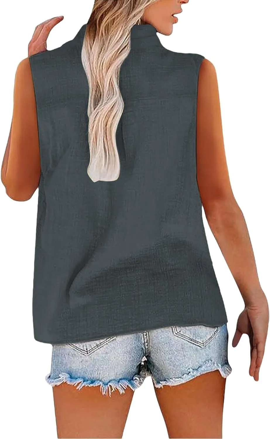 Womens Linen Tank Top 2025 Summer Casual Soft Loose V Neck Button Down Sleeveless Trendy Tee Shirts