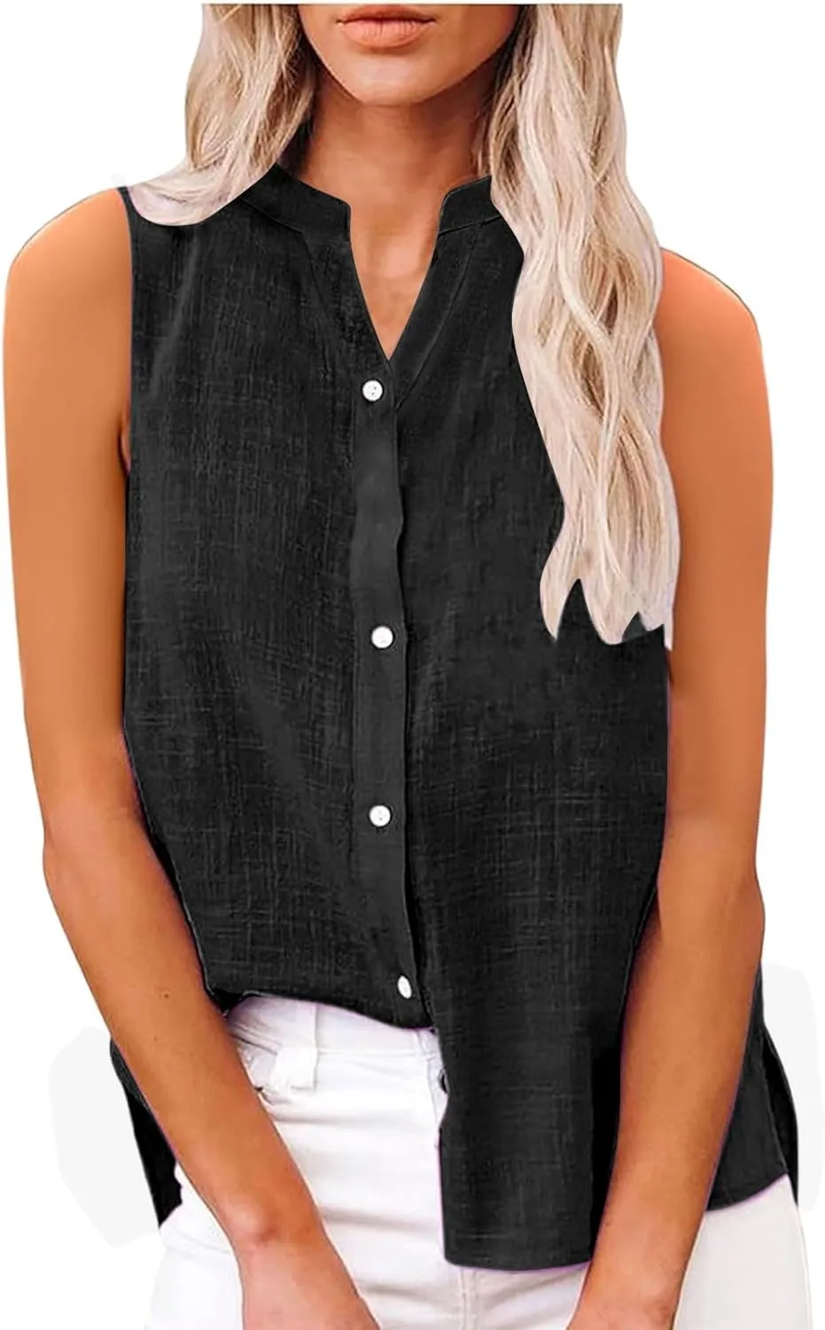 Womens Linen Tank Top 2025 Summer Casual Soft Loose V Neck Button Down Sleeveless Trendy Tee Shirts