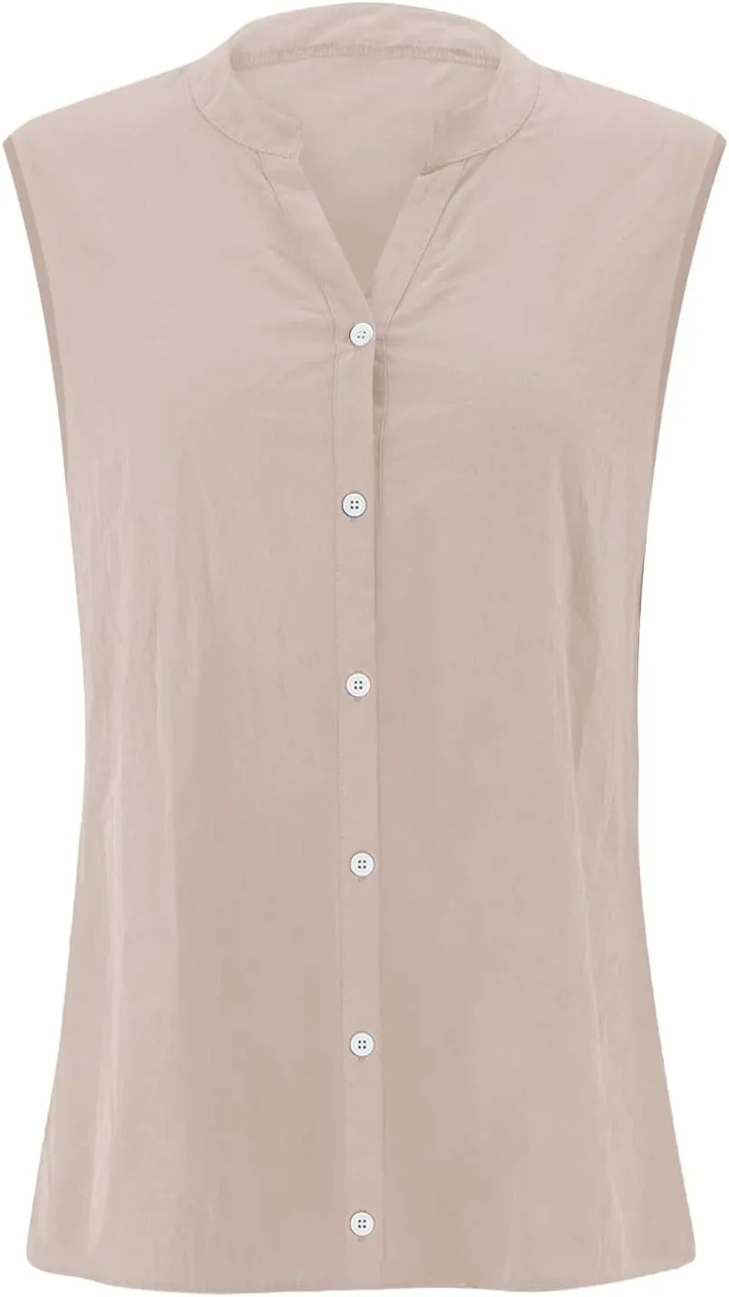 Womens Linen Tank Top 2025 Summer Casual Soft Loose V Neck Button Down Sleeveless Trendy Tee Shirts
