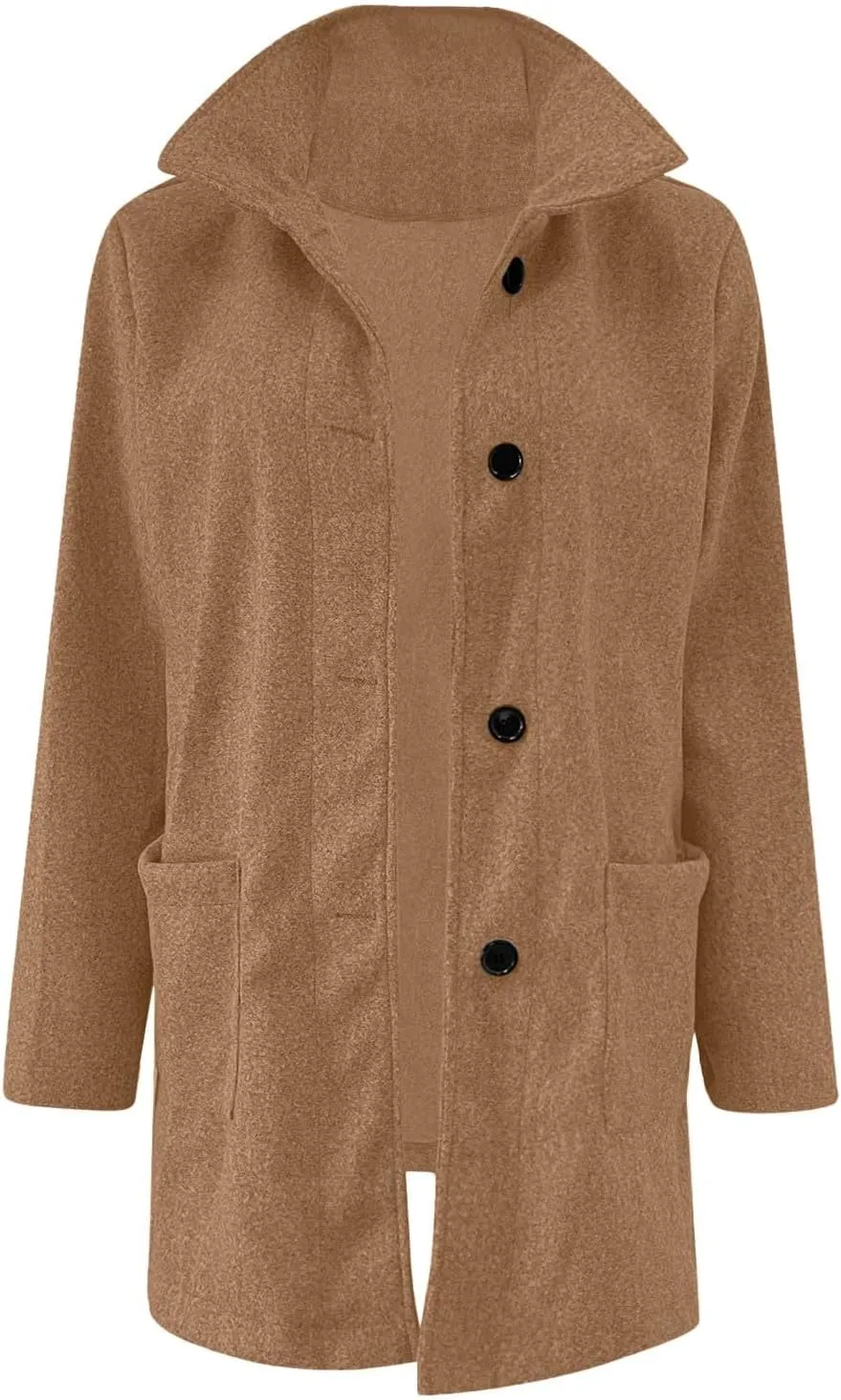 Women's Long Pea Coats Casual Stand Collar Wool Blend Coats Winter Soild Color Thicken Trench Coat Overcoat