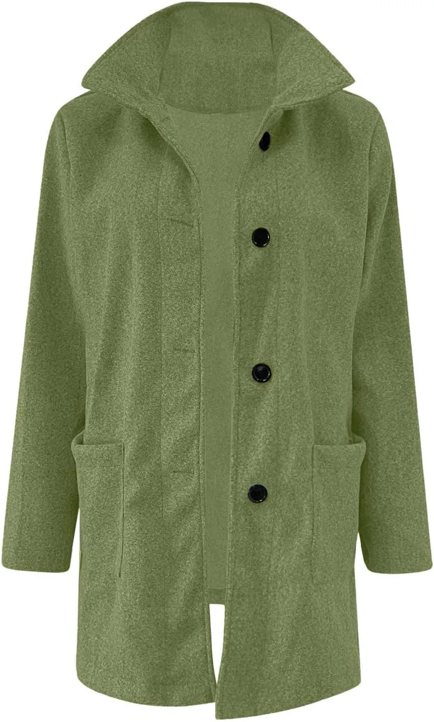 Women's Long Pea Coats Casual Stand Collar Wool Blend Coats Winter Soild Color Thicken Trench Coat Overcoat