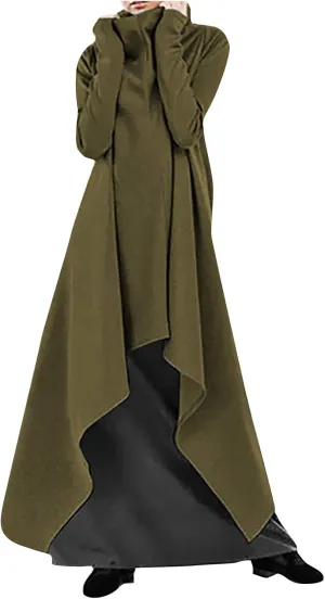 Women's Long Sleeve Robe Pullover Dress Turtleneck Oversized Asymmetrical Vintage Gothic Sweatshirts Winter Coat