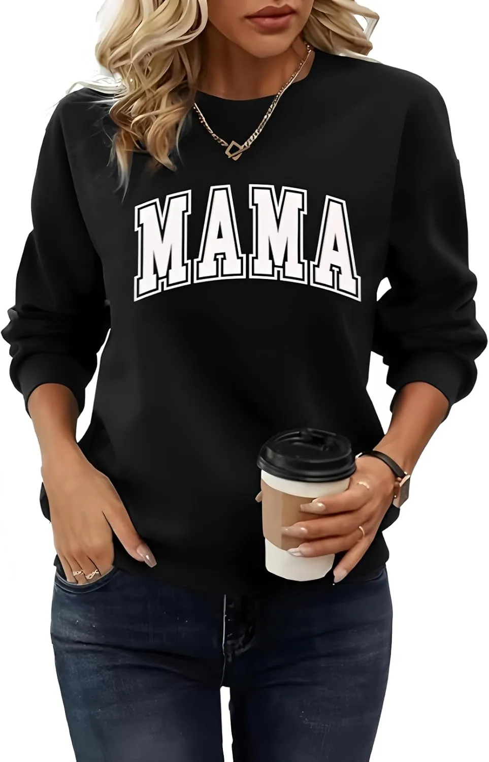 Womens Mama Sweatshirt Mom Life Shirt USA Sweatshirt Graphic American Flag Shirt Pullover Patriotic Sweater Tops