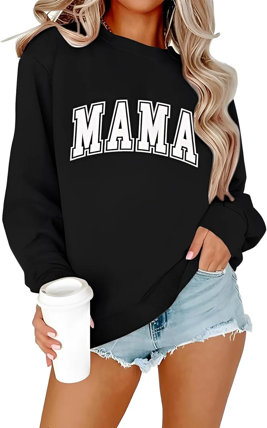 Womens Mama Sweatshirt Mom Life Shirt USA Sweatshirt Graphic American Flag Shirt Pullover Patriotic Sweater Tops