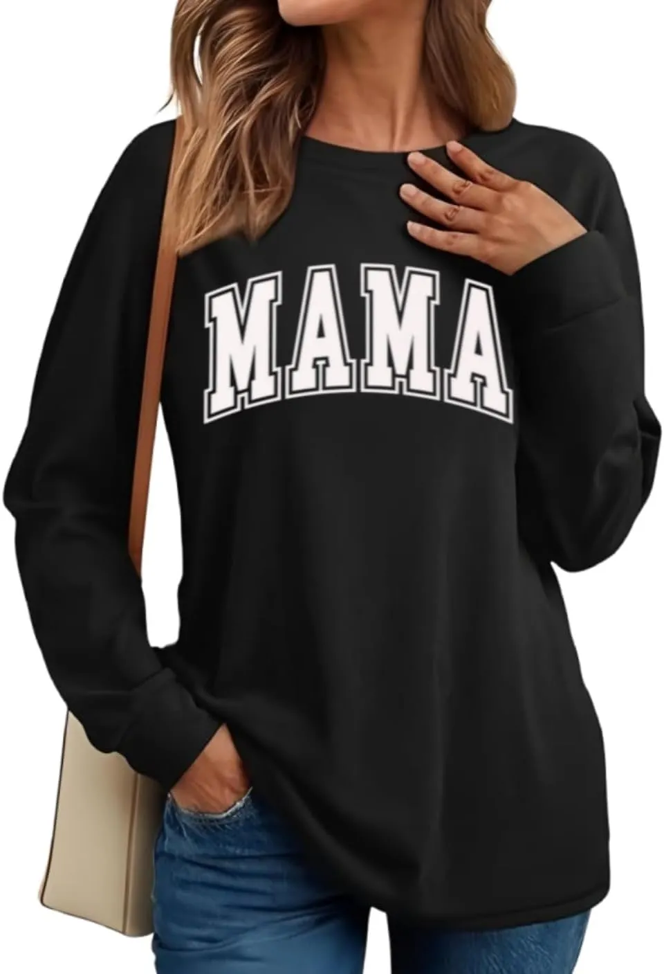 Womens Mama Sweatshirt Mom Life Shirt USA Sweatshirt Graphic American Flag Shirt Pullover Patriotic Sweater Tops