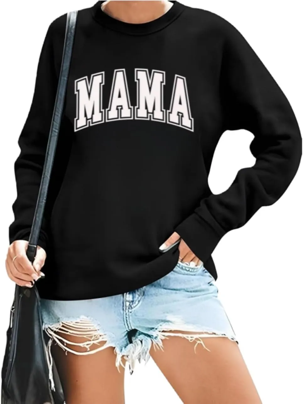 Womens Mama Sweatshirt Mom Life Shirt USA Sweatshirt Graphic American Flag Shirt Pullover Patriotic Sweater Tops
