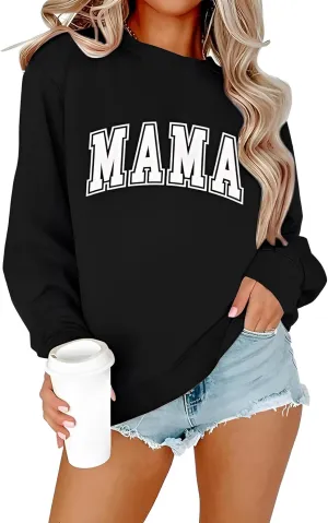 Womens Mama Sweatshirt Mom Life Shirt USA Sweatshirt Graphic American Flag Shirt Pullover Patriotic Sweater Tops