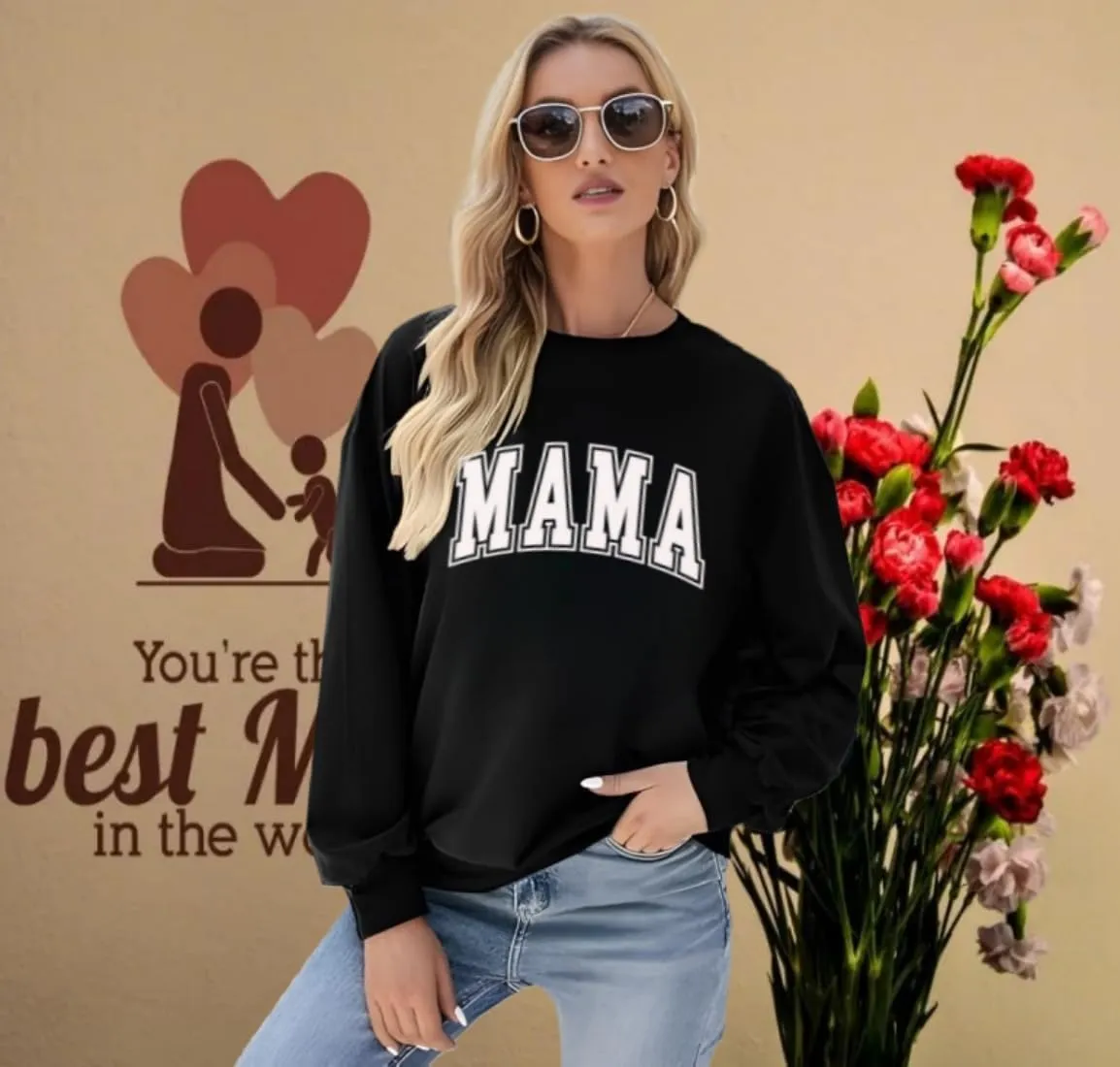 Womens Mama Sweatshirt Mom Life Shirt USA Sweatshirt Graphic American Flag Shirt Pullover Patriotic Sweater Tops
