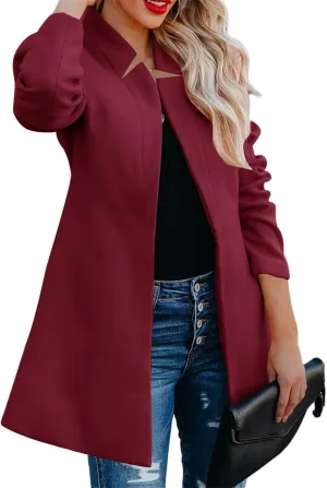 Women's Mid Length Jackets Business Casual Pea Trench Coat Classic Open Front Cardigan Jacket Outwear with Pocket