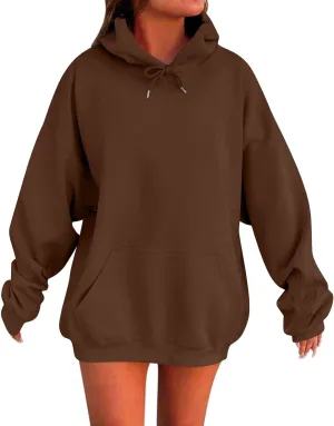 Womens Oversized Hoodies Casual Long Sleeve Sweatshirts Pullover Lightweight Soild Color Drawstring Sweatshirt Tops