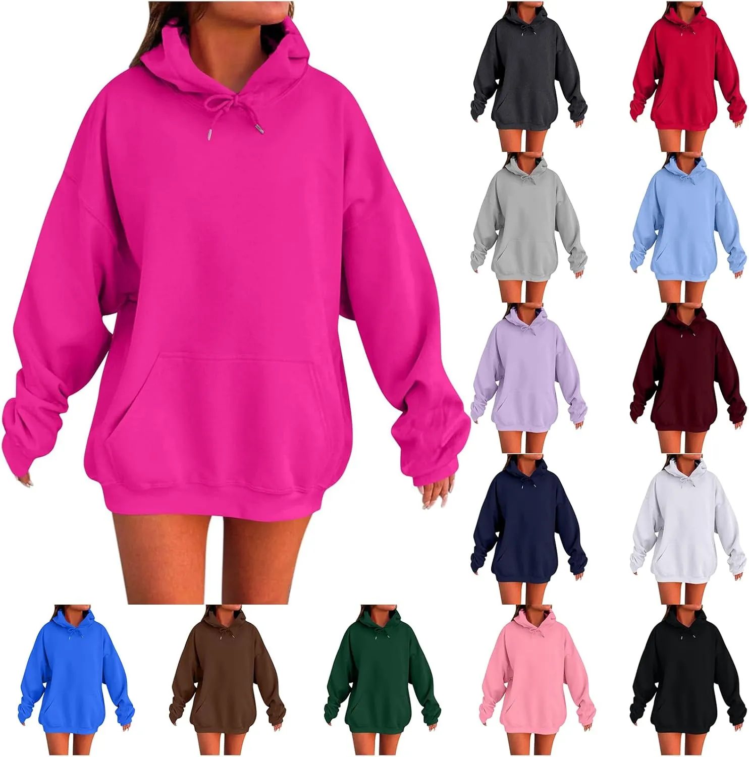 Womens Oversized Hoodies Casual Long Sleeve Sweatshirts Pullover Lightweight Soild Color Drawstring Sweatshirt Tops