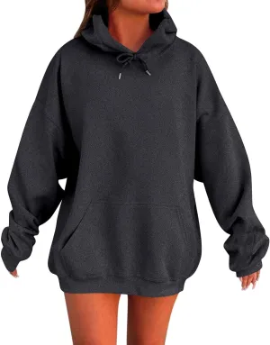 Womens Oversized Hoodies Casual Long Sleeve Sweatshirts Pullover Lightweight Soild Color Drawstring Sweatshirt Tops