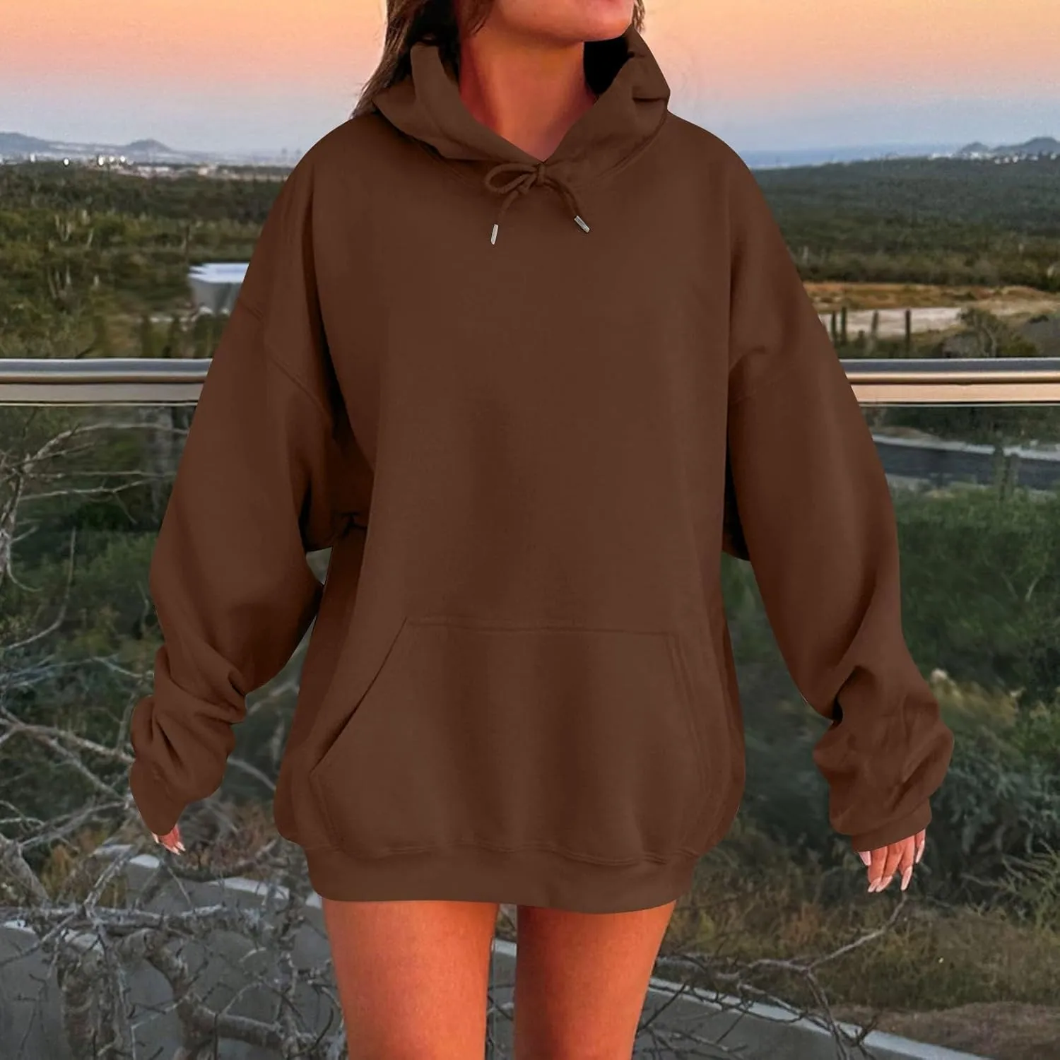 Womens Oversized Hoodies Casual Long Sleeve Sweatshirts Pullover Lightweight Soild Color Drawstring Sweatshirt Tops