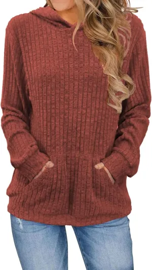 Womens Oversized Hoodies Long Sleeve Solid Color Shirts Loose Fit Waffle Knit Pullover Sweatshirts Tops