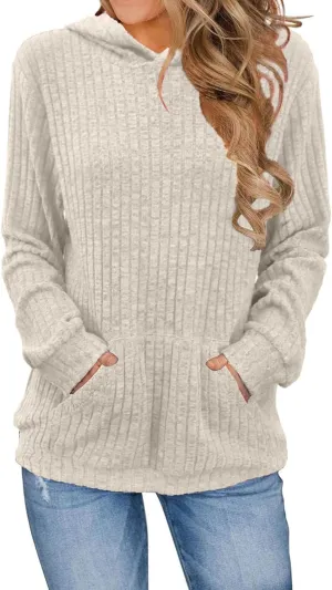 Womens Oversized Hoodies Long Sleeve Solid Color Shirts Loose Fit Waffle Knit Pullover Sweatshirts Tops