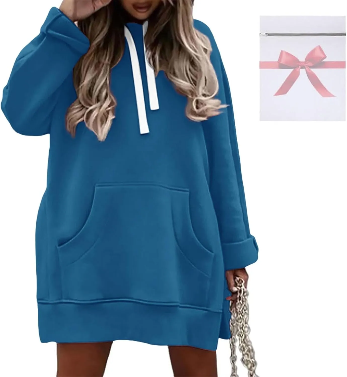 Womens Oversized Sweatshirts Hoodies Casual Long Sleeve Fleece Tops Solid Color Drawstring Pullover Split Soft Outfits