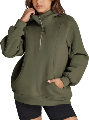 Women's Oversized Sweatshirts Long Sleeve Half Zip Fleece Pullover Tops Trendy Solid Color Fall Winter Clothes