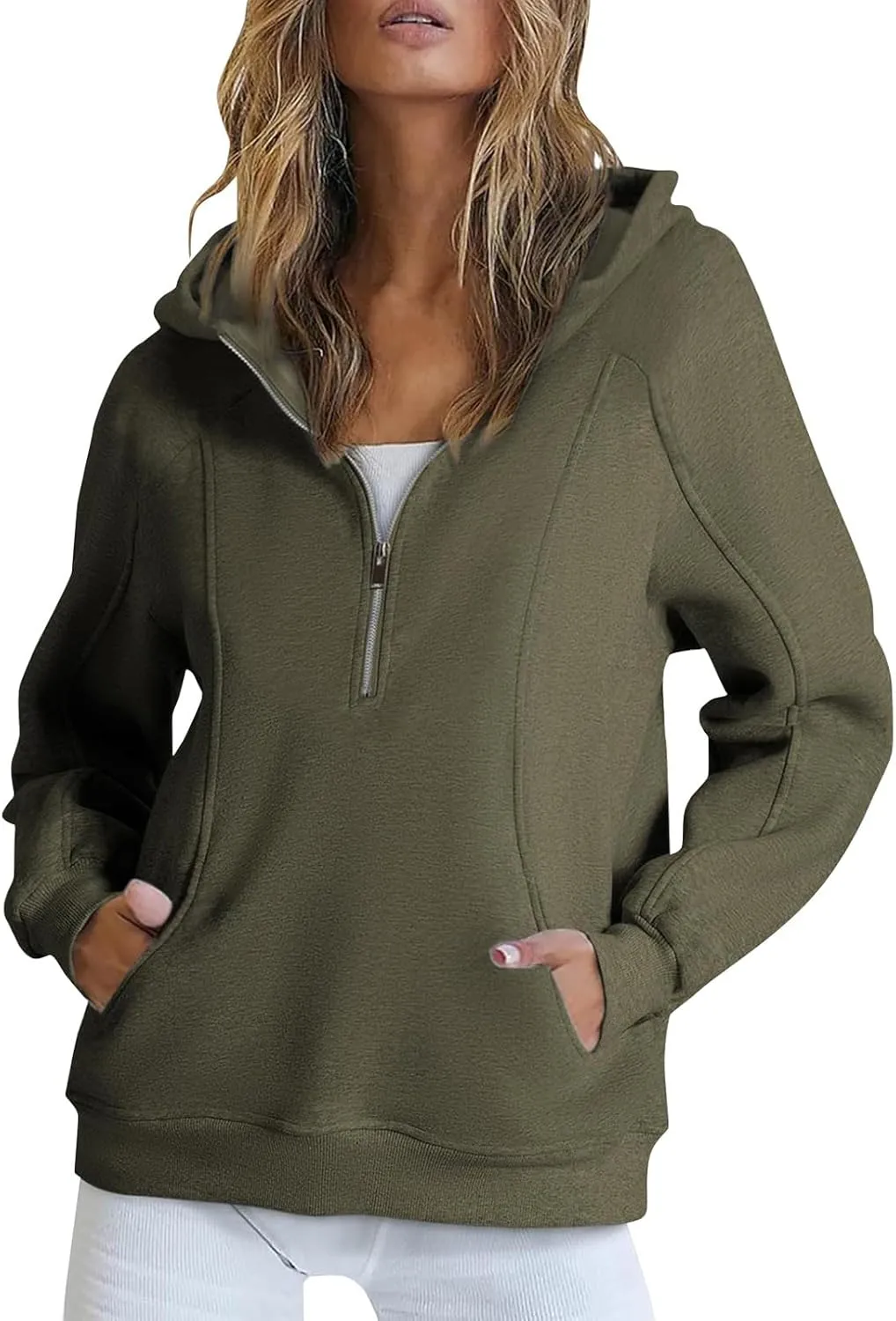 Women's Oversized Sweatshirts Long Sleeve Half Zip Fleece Pullover Tops Trendy Solid Color Fall Winter Clothes
