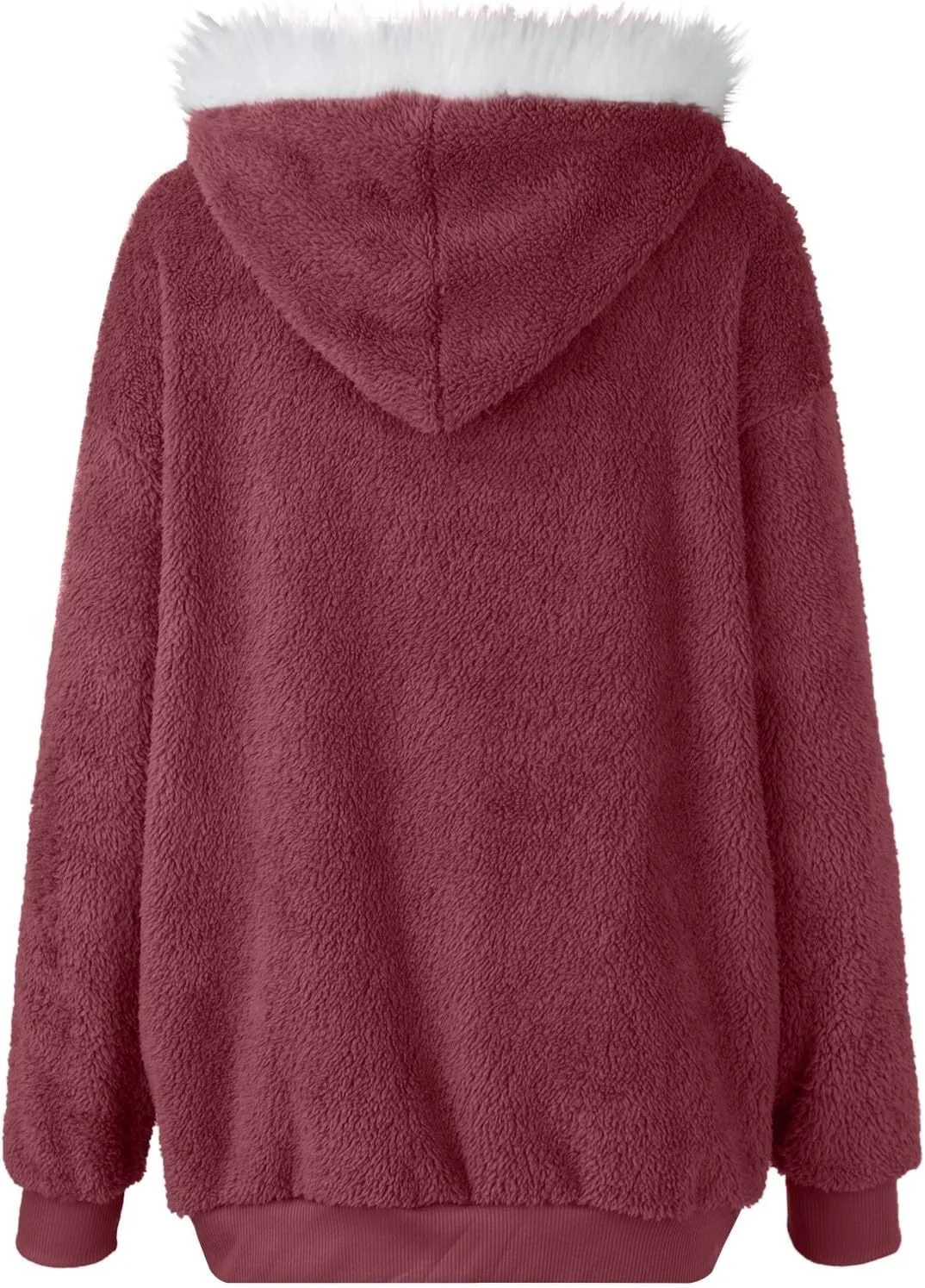 Womens Oversized Zip Up Coat Fuzzy Fleece Sherpa Jacket with Pockets Hoodie Outerwear Fall and Winter