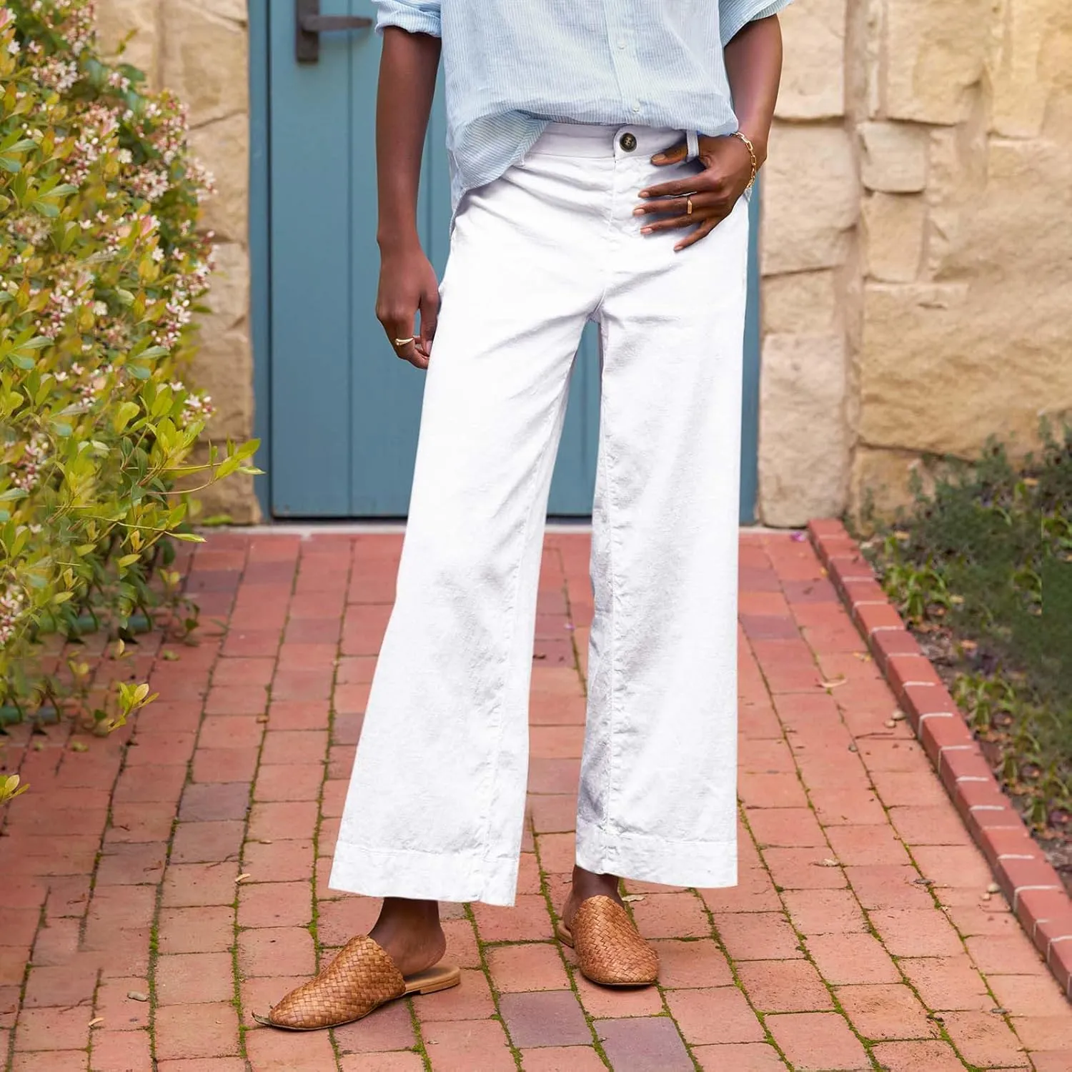 Womens Pants, Plus Size Linen Straight Leg Peasant Pants Casual Lounge 2025