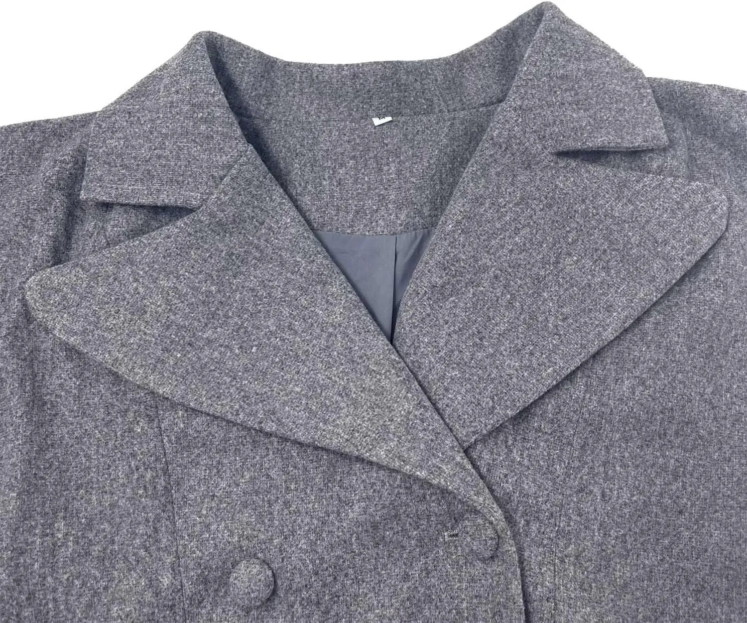 Womens peacoat Double Breasted Lapel Wool Ankle Length Solid Color Overcoat Lantern Sleeve Long Trench Coat