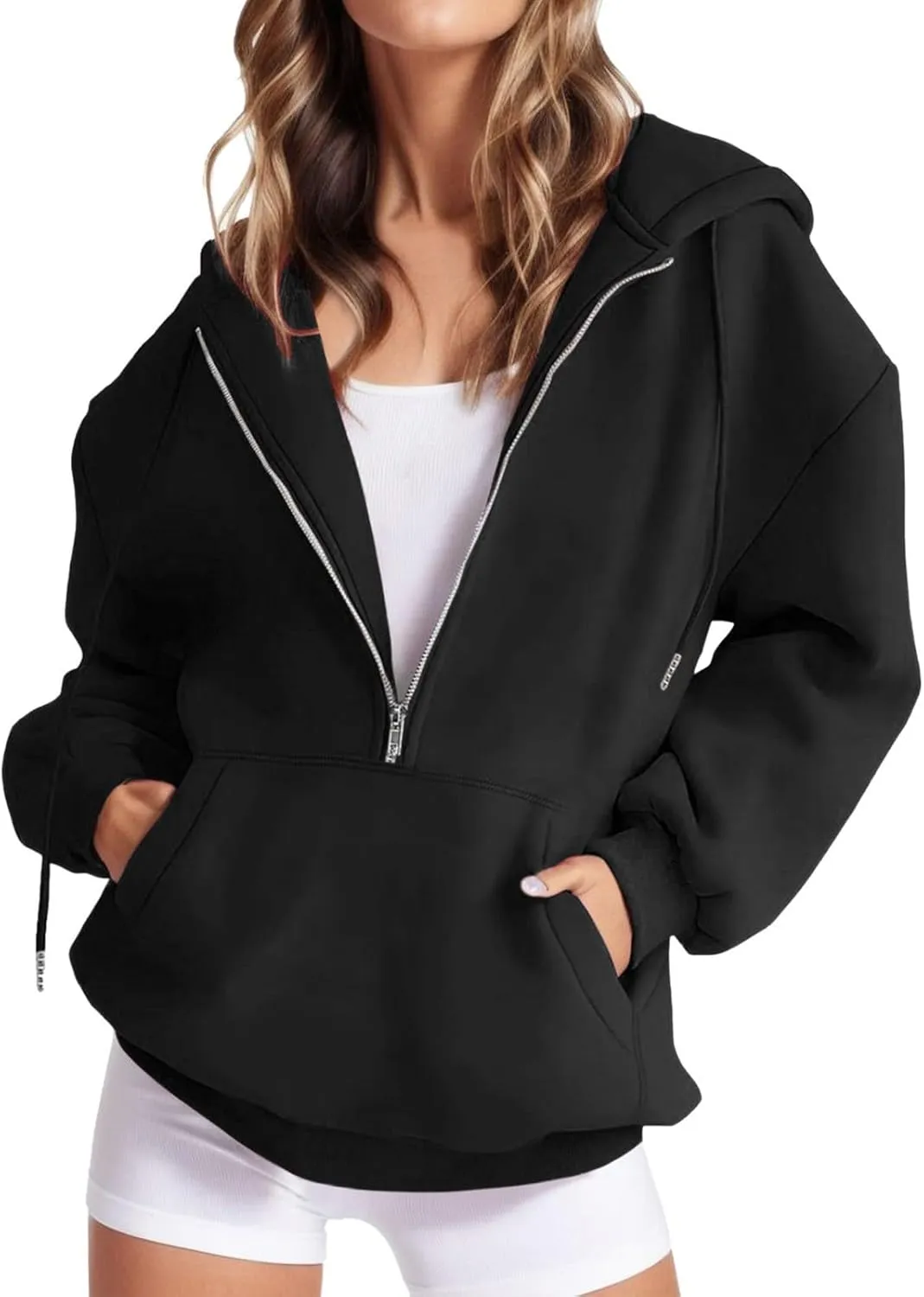 Womens Quarter Zip Pullover Long Sleeve Half Zip Hoodies Fleece Oversized Sweatshirt Fall Sweatshirts with Pockets