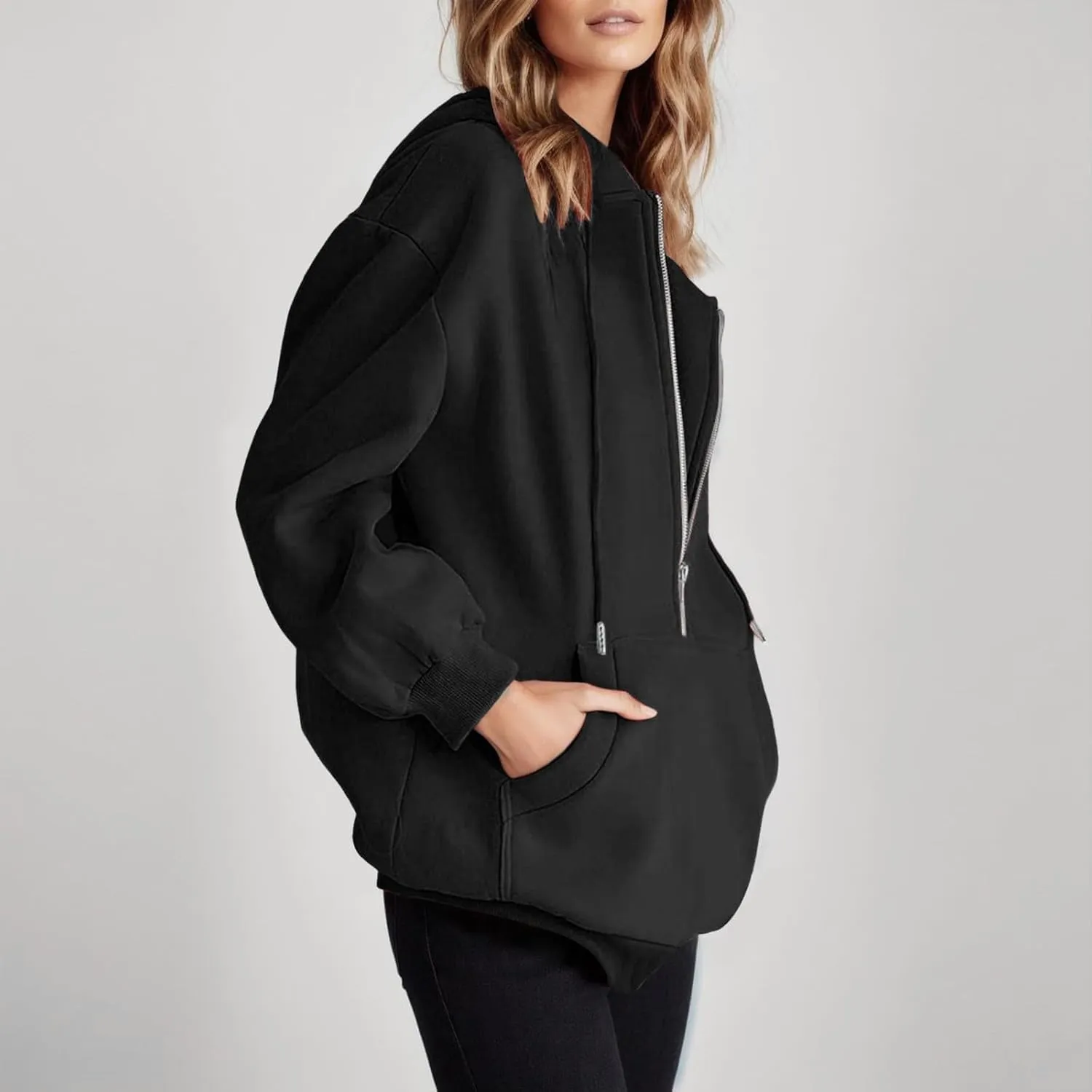 Womens Quarter Zip Pullover Long Sleeve Half Zip Hoodies Fleece Oversized Sweatshirt Fall Sweatshirts with Pockets