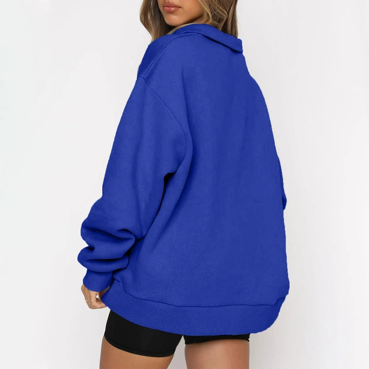 Womens Quarter Zip Pullover Loose Collared Oversized Sweatshirt Preppy Long Sleeve Fleece Hoodie Sweater for Teen Girl