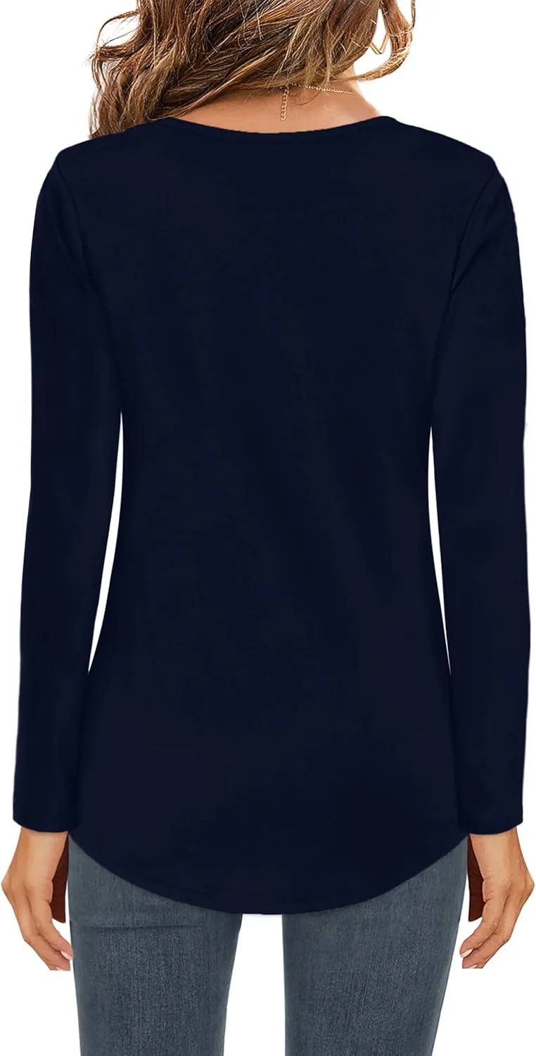 Womens Shirt Long Sleeve V Neck T-Shirt Cotton Tops Basic Tees