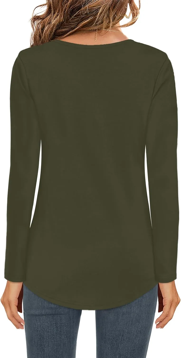 Womens Shirt Long Sleeve V Neck T-Shirt Cotton Tops Basic Tees