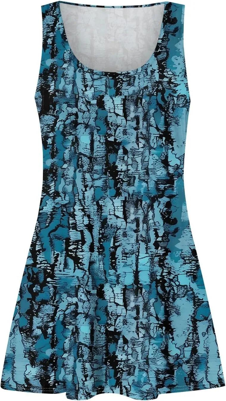 Womens Summer Dresses 2025 Casual Soft Loose U Neck Sleeveless Sundresses Boho Tank Dress Floral Dresses with Pockets