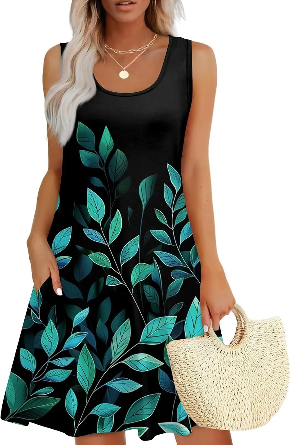 Womens Summer Dresses 2025 Casual Soft Loose U Neck Sleeveless Sundresses Boho Tank Dress Floral Dresses with Pockets