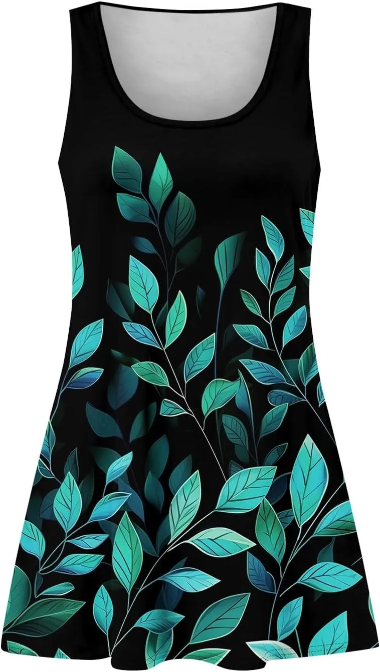 Womens Summer Dresses 2025 Casual Soft Loose U Neck Sleeveless Sundresses Boho Tank Dress Floral Dresses with Pockets