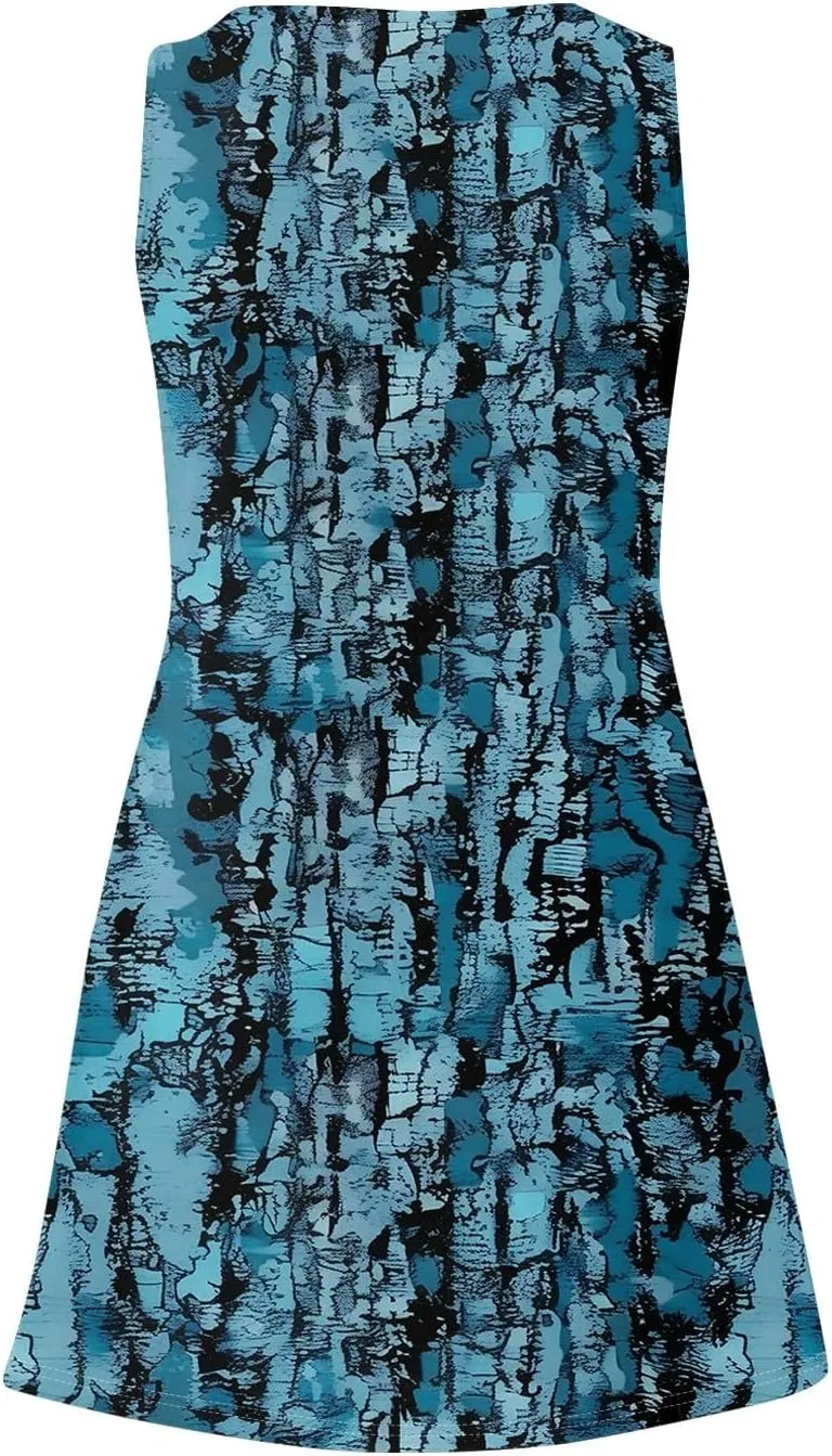 Womens Summer Dresses 2025 Casual Soft Loose U Neck Sleeveless Sundresses Boho Tank Dress Floral Dresses with Pockets