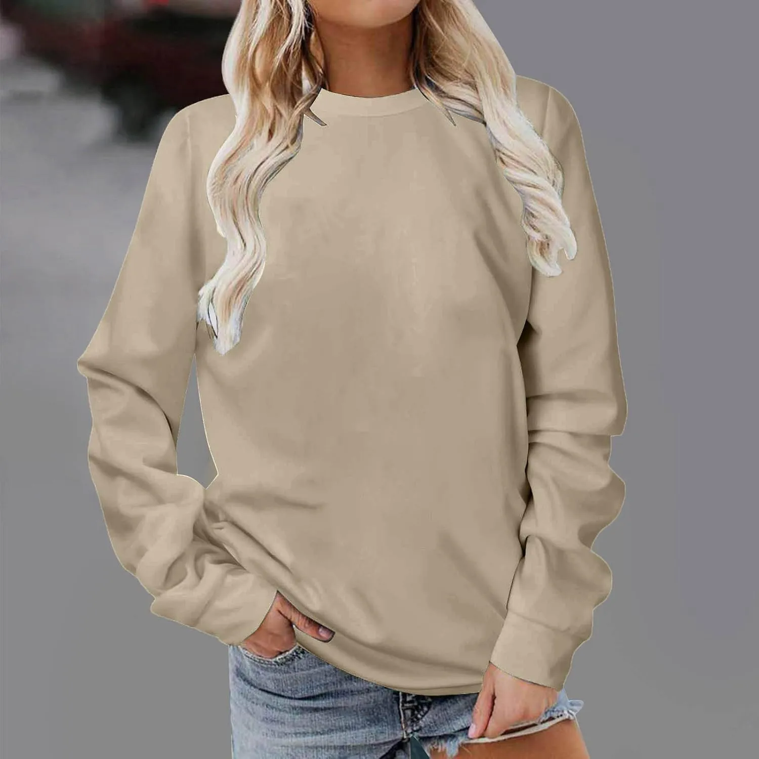 Womens Sweatshirts Long Sleeve Crew Neck Pullover Sweatshirt Casual Outfits Fall Clothes Loose Trendy Shirt 2025