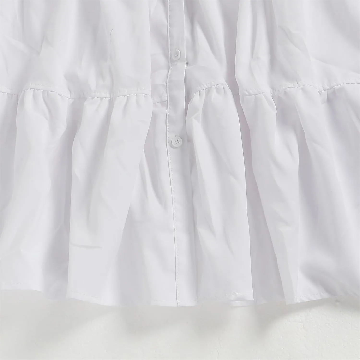Women's Tiered Babydoll Mini Shirt Dress Loose Puff Sleeve Ruffle Hem Pleated Mini Shirt Dress