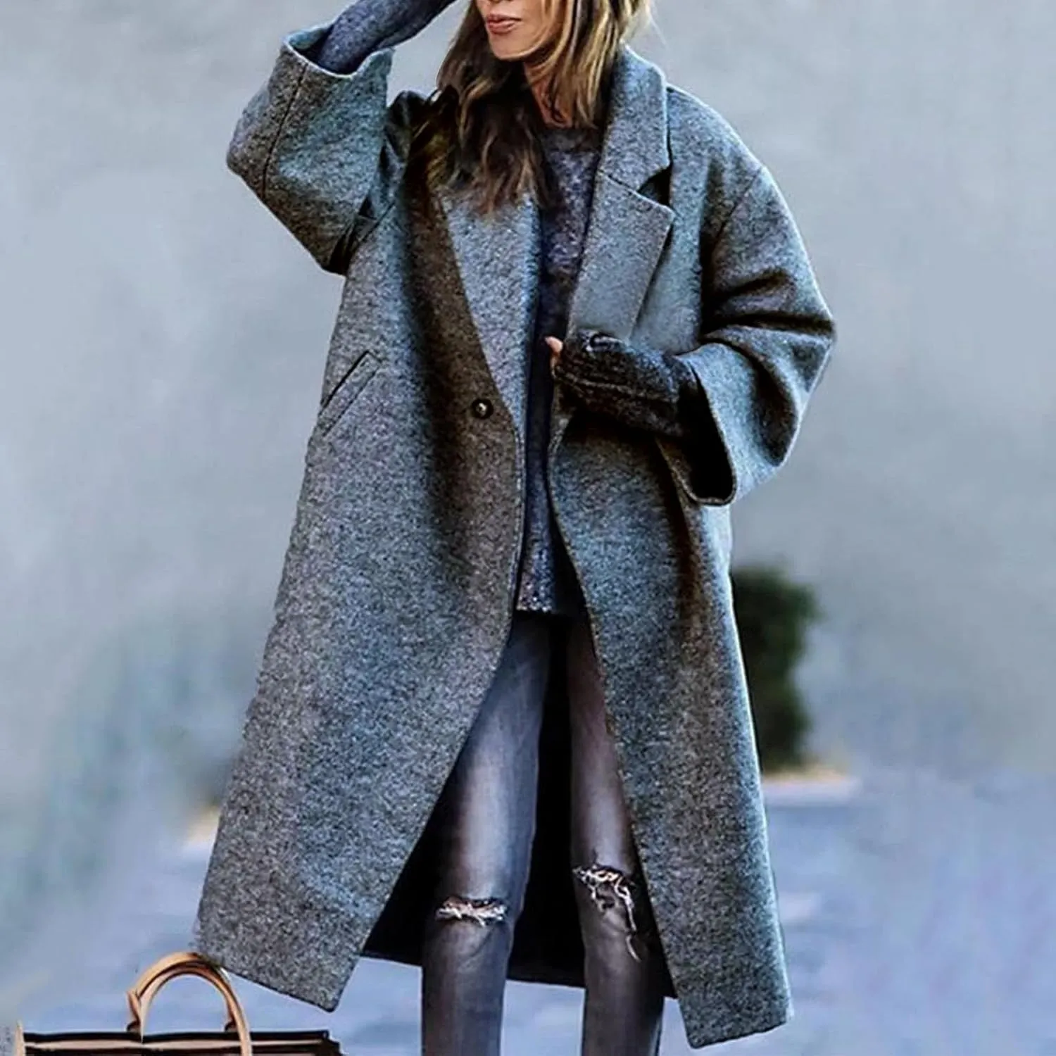 Women's Trench Coat 2024 Fall Winter Trendy Plus Size Overcoat Classic Lapel Open Front Cardigan Wool Outwerar M-4XL