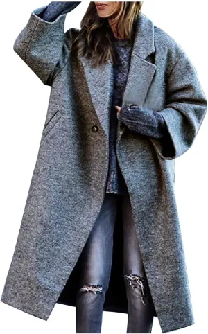 Women's Trench Coat 2024 Fall Winter Trendy Plus Size Overcoat Classic Lapel Open Front Cardigan Wool Outwerar M-4XL