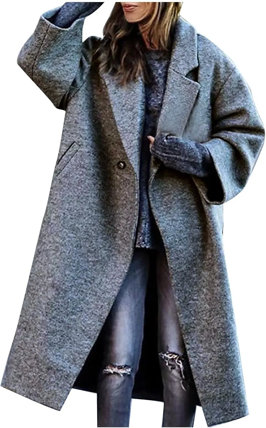 Women's Trench Coat 2024 Fall Winter Trendy Plus Size Overcoat Classic Lapel Open Front Cardigan Wool Outwerar M-4XL