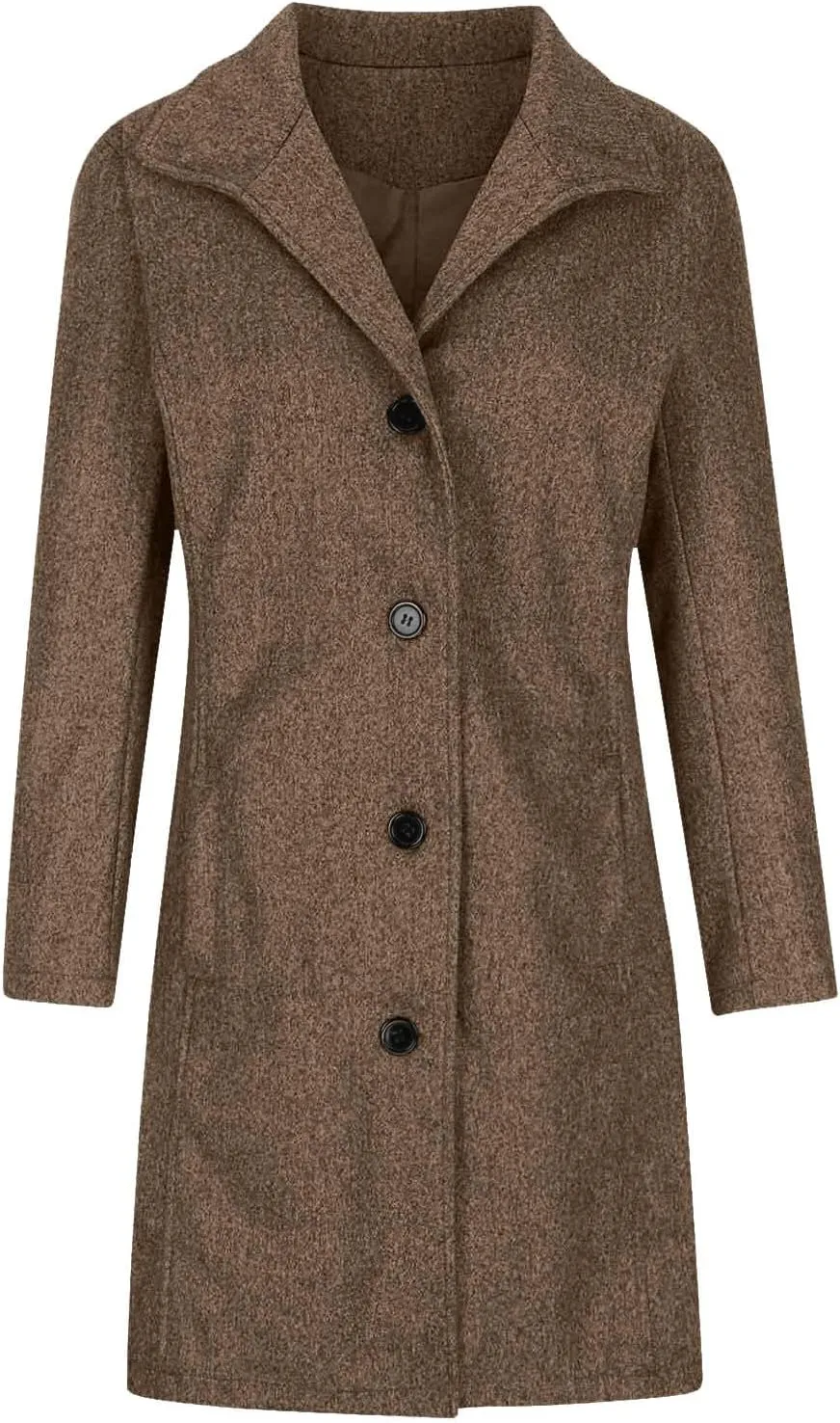 Womens Trench Coat Winter Wool Blend Notch Lapel Peacoats Camel Mid-Long Button Down Winter Jackets Outwear
