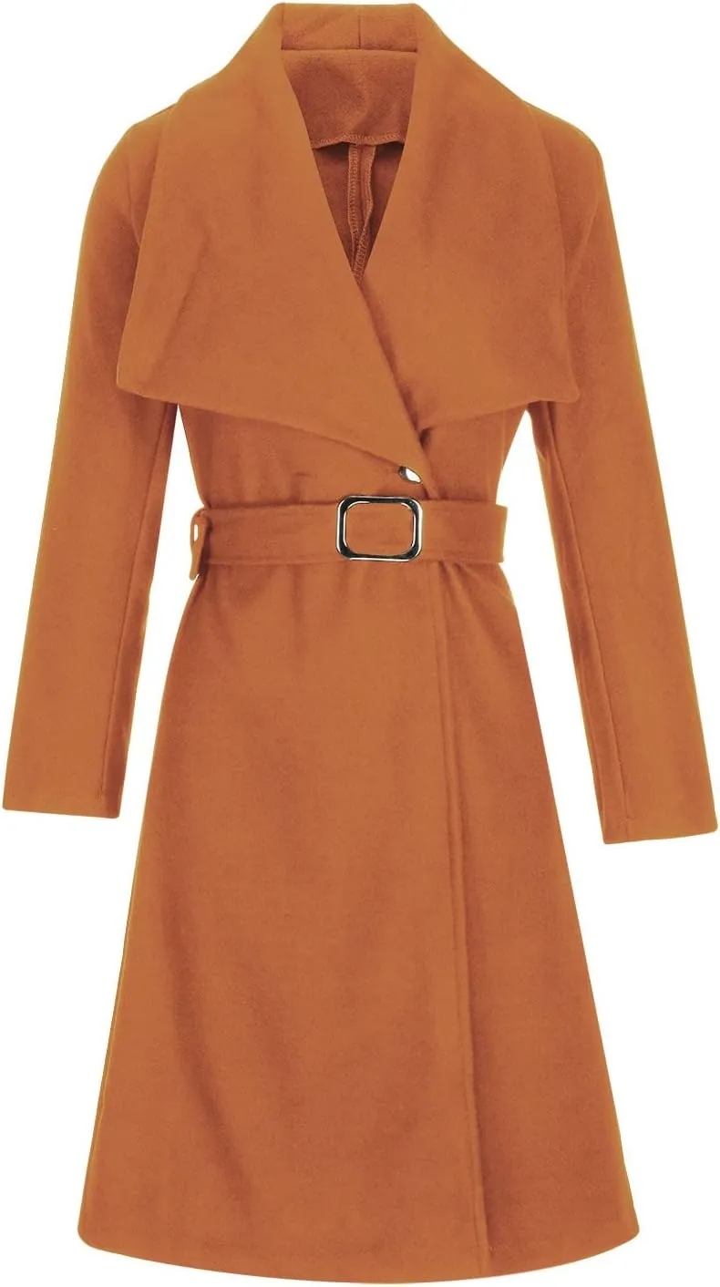 Womens Trench Coat Winter Wool Blend Pea Coat Casual Notched Lapel Collar Overcoat Belted Long Jacket Outerwear