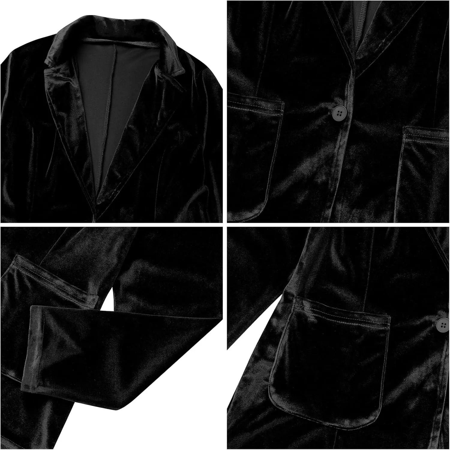 Women's Velvet Blazer Long Sleeve Open Front Button Jacket Outwear with Pockets