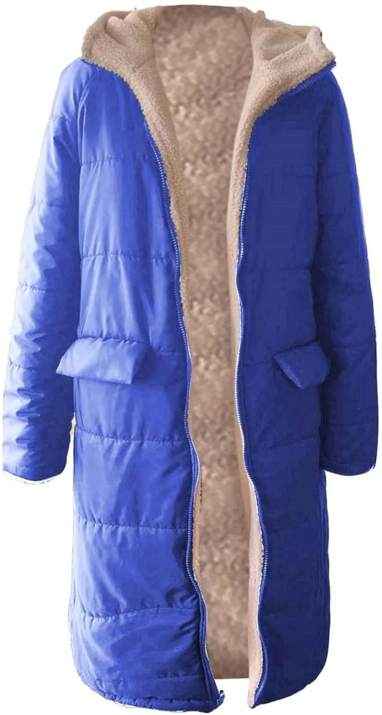 Womens Warm Winter Puffer Hooded Puffer Jacket Lightweight Winter Coat Womens sherpa Fleece Lined Long Jackets
