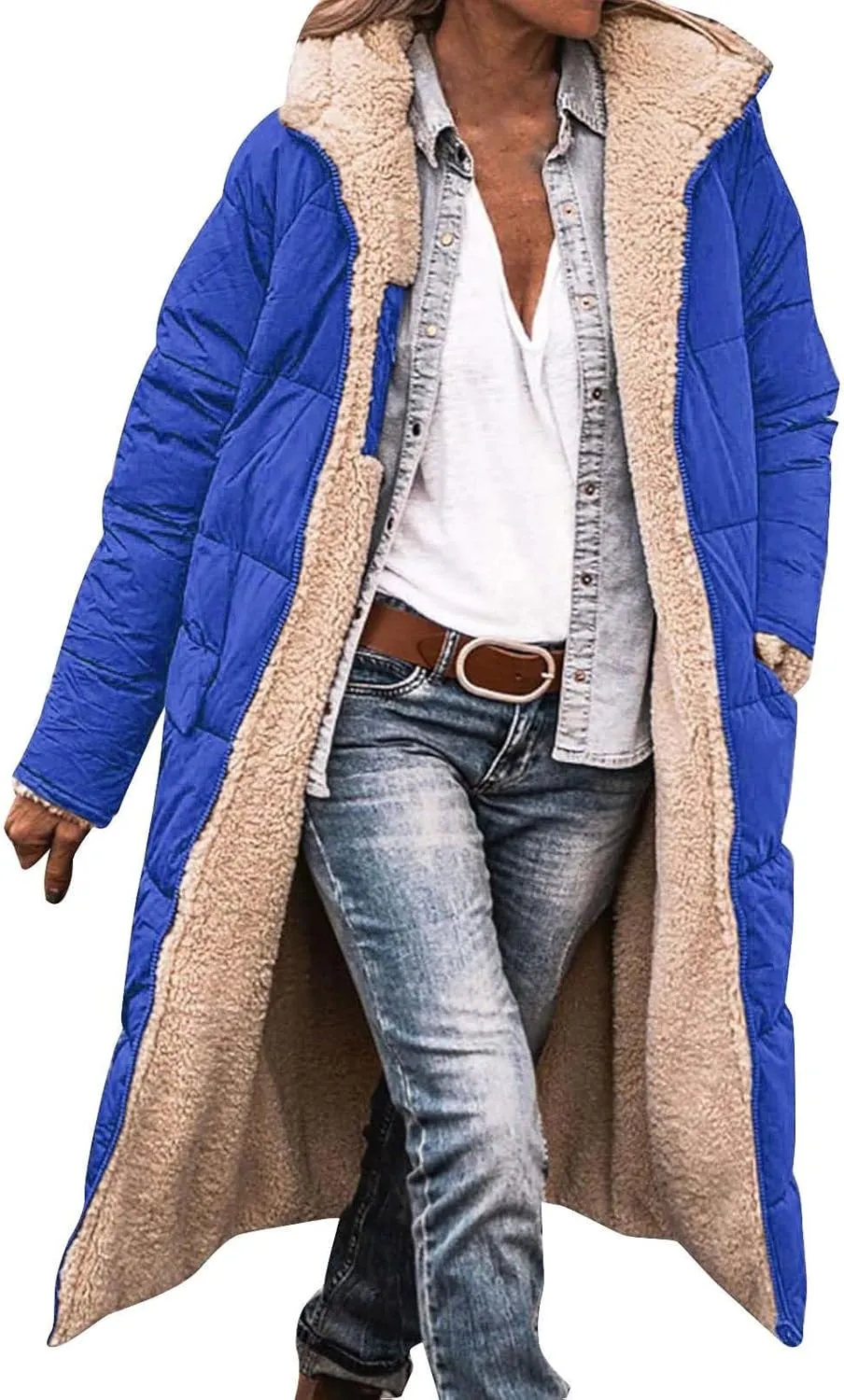 Womens Warm Winter Puffer Hooded Puffer Jacket Lightweight Winter Coat Womens sherpa Fleece Lined Long Jackets