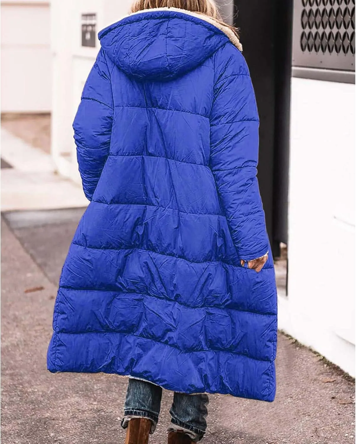 Womens Warm Winter Puffer Hooded Puffer Jacket Lightweight Winter Coat Womens sherpa Fleece Lined Long Jackets