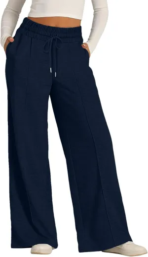 Womens Wide Leg Sweatpants Baggy Sweatpants 2025 Lightweight High Waist Drawstring Athletic Joggers with Pockets