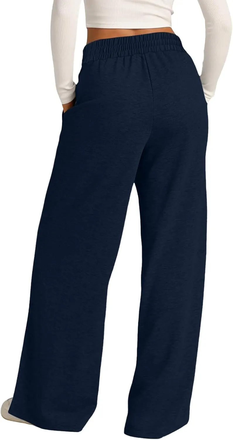 Womens Wide Leg Sweatpants Baggy Sweatpants 2025 Lightweight High Waist Drawstring Athletic Joggers with Pockets