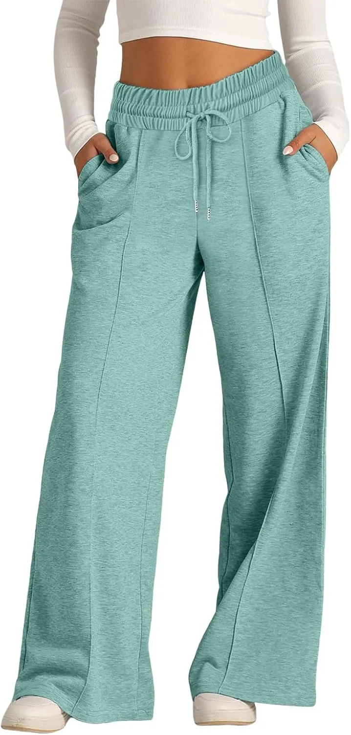 Womens Wide Leg Sweatpants Baggy Sweatpants 2025 Lightweight High Waist Drawstring Athletic Joggers with Pockets